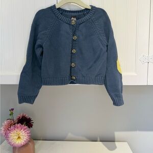 Tea Collection Blue Cardigan with Yellow Emoji Elbows